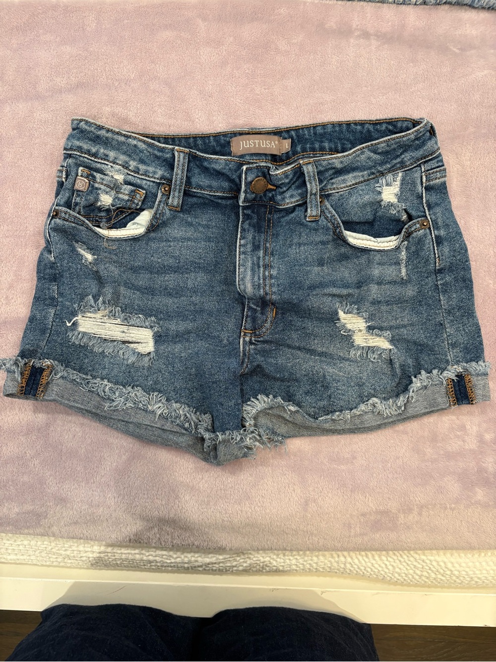 Just USA Medium Blue Distressed Denim Cutoff Shorts